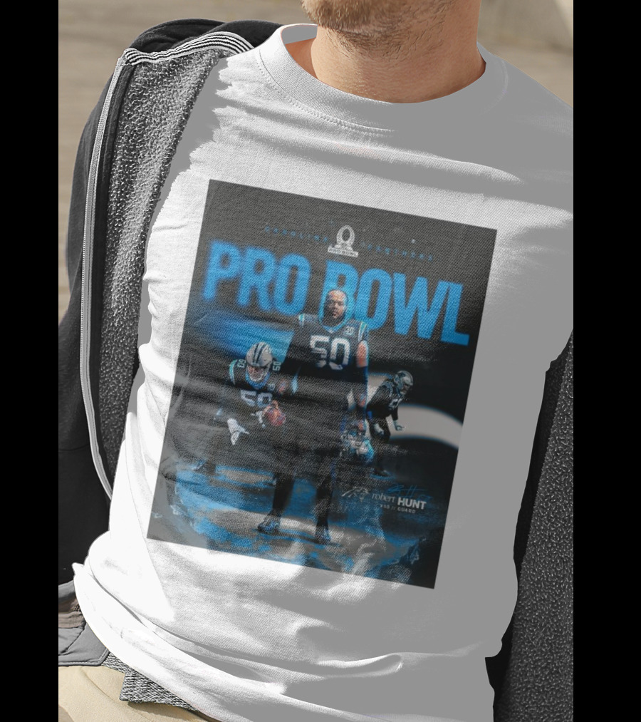 Carolina Panthers Pro Bowl 2025 Robert Hunt 50 Guard Signature NFL T-Shirt