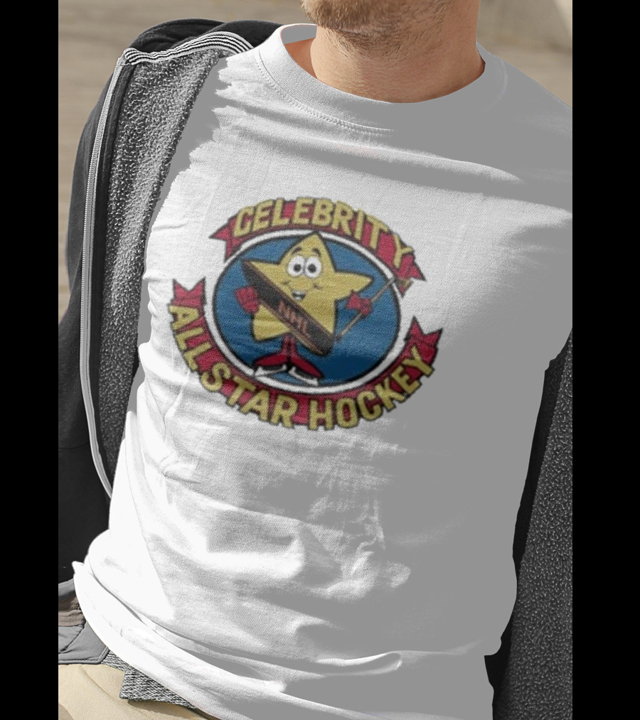 NHL Celebrity All Star Hockey Yellow Star Holding Stick T-Shirt