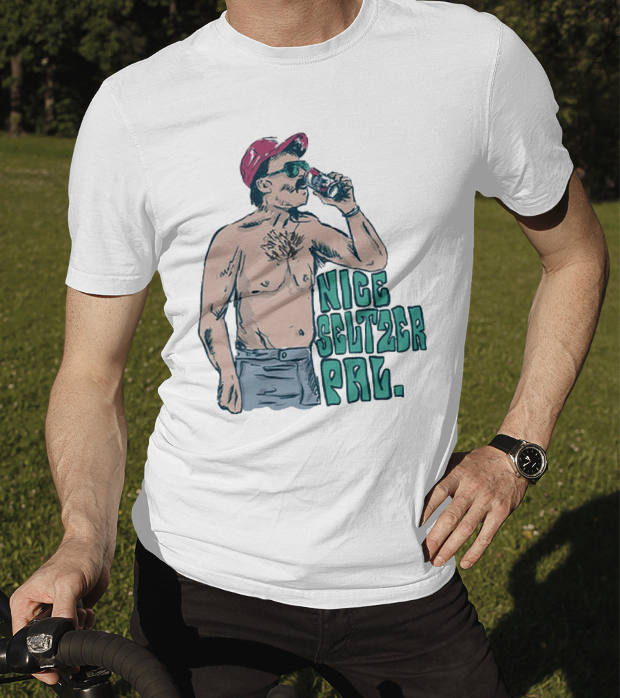 Nice Seltzer Pal 4.0 Cartoon Graphic Of Less Man In Cap And Sunglasses With Drink T-Shirt