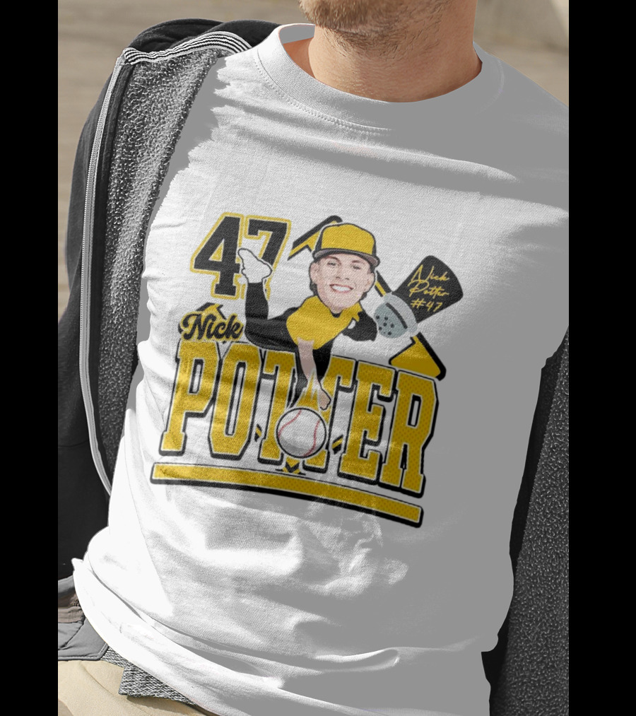 Nick Potter 47 Baseball Illustration With Character In Yellow And Black T-Shirt