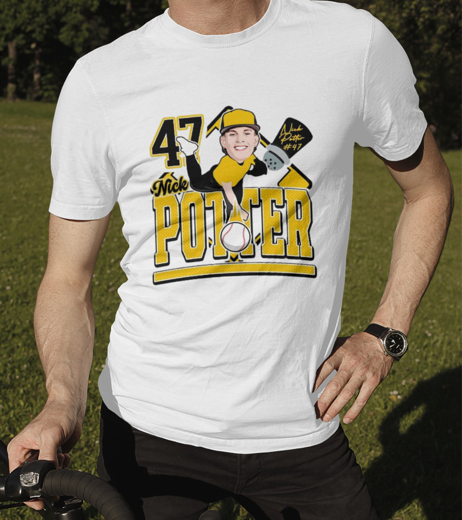 Nick Potter 47 Baseball Illustration With Character In Yellow And Black T-Shirt