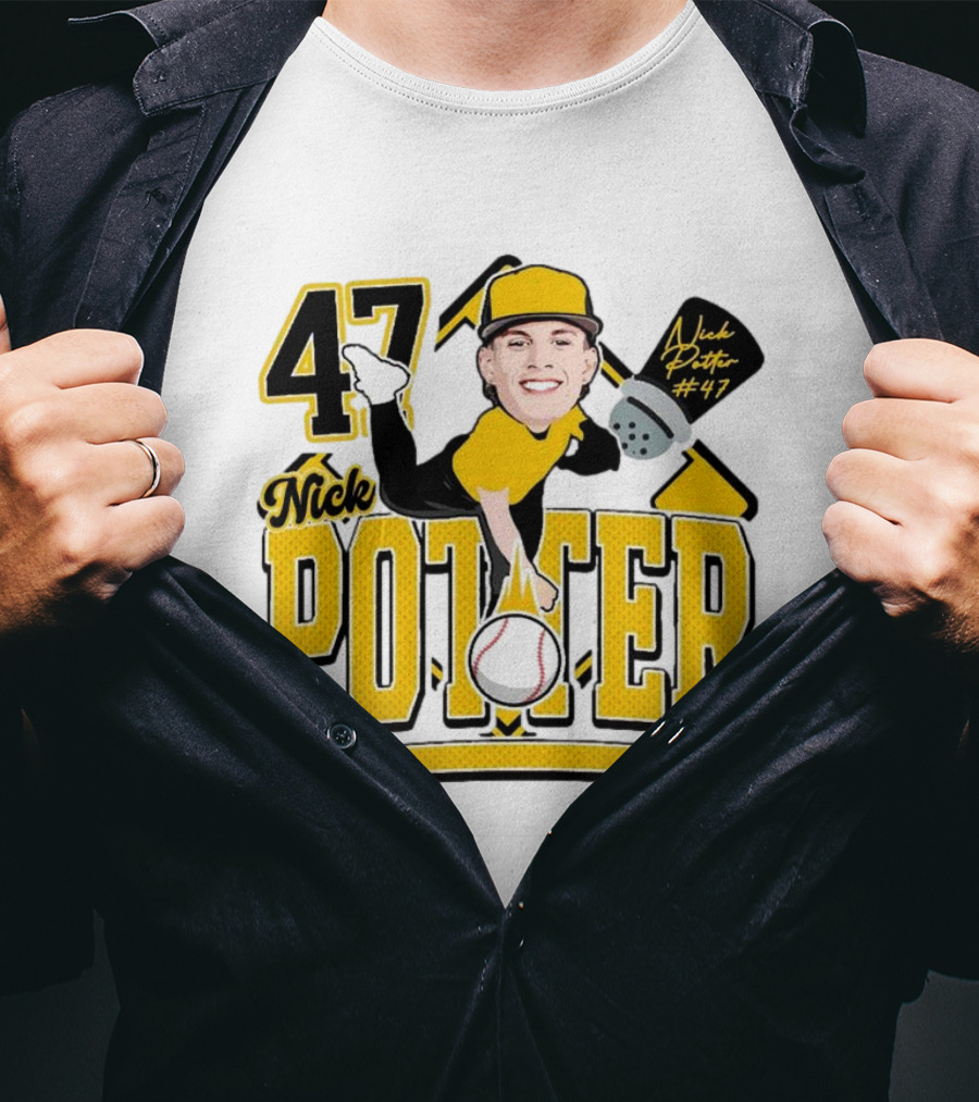Nick Potter 47 Baseball Illustration With Character In Yellow And Black T-Shirt