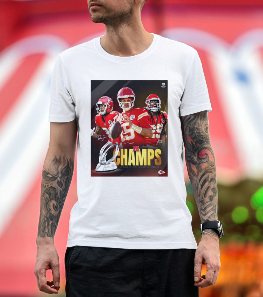 Kansas City Chiefs AFC Champs Nikko Remigio Patrick Mahomes II Kareem Hunt Signatures T-Shirt
