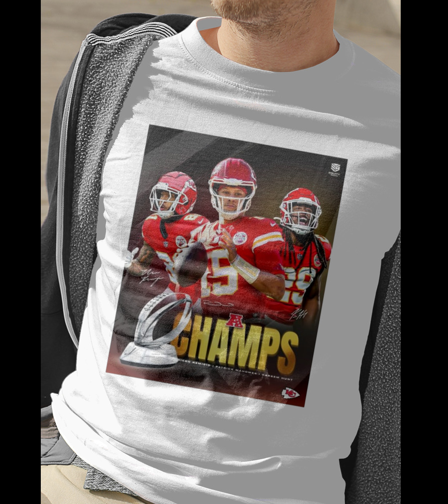Kansas City Chiefs AFC Champs Nikko Remigio Patrick Mahomes II Kareem Hunt Signatures T-Shirt