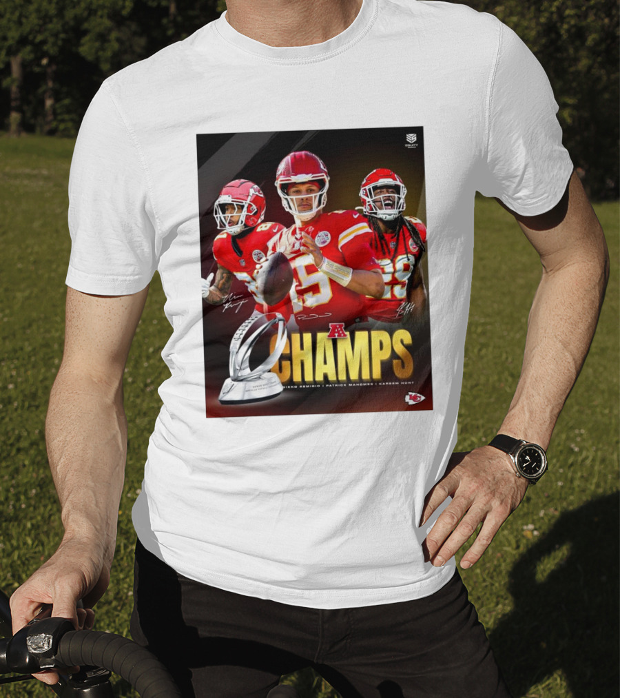Kansas City Chiefs AFC Champs Nikko Remigio Patrick Mahomes II Kareem Hunt Signatures T-Shirt