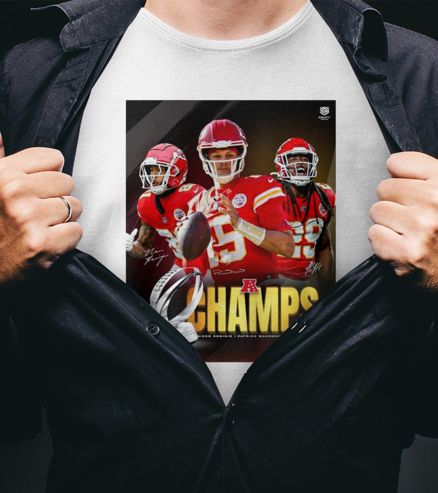 Kansas City Chiefs AFC Champs Nikko Remigio Patrick Mahomes II Kareem Hunt Signatures T-Shirt