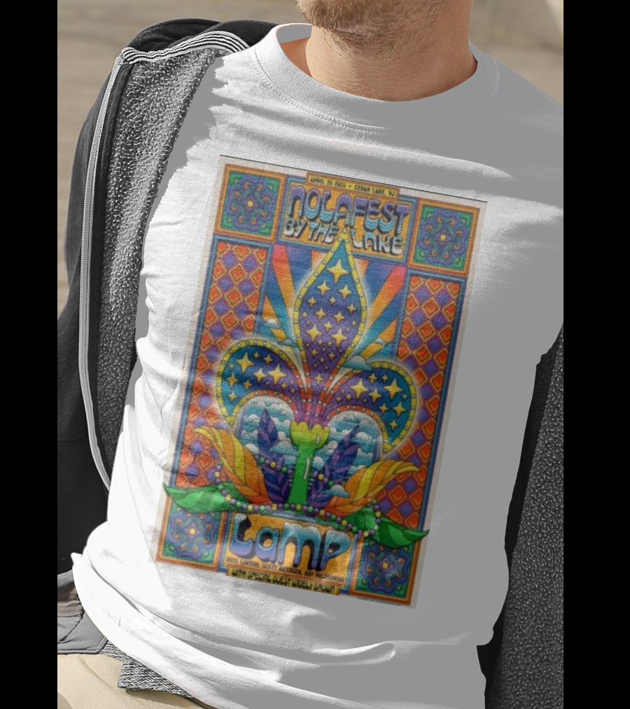 Nolafest By The Lake Lamp Cedar Lake NJ April 26 2025 Fleming Fleur-de-Lis Psychedelic Art Style T-Shirt