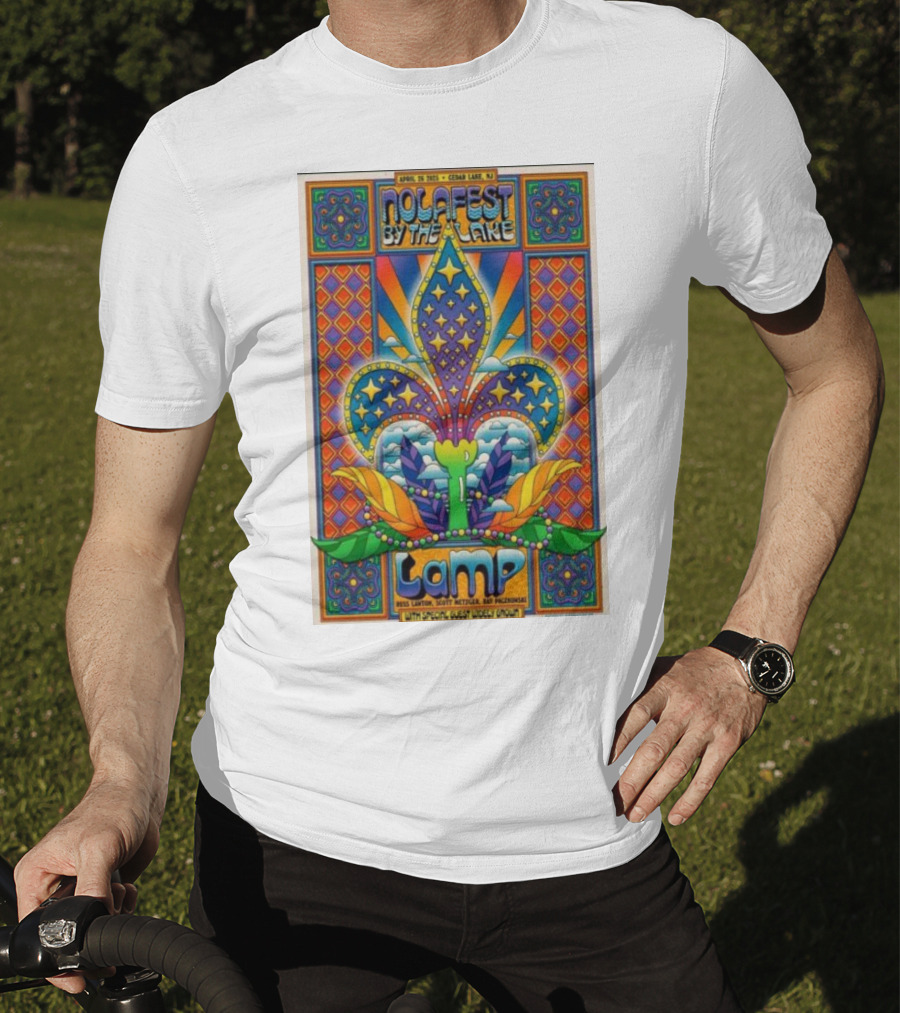 Nolafest By The Lake Lamp Cedar Lake NJ April 26 2025 Fleming Fleur-de-Lis Psychedelic Art Style T-Shirt
