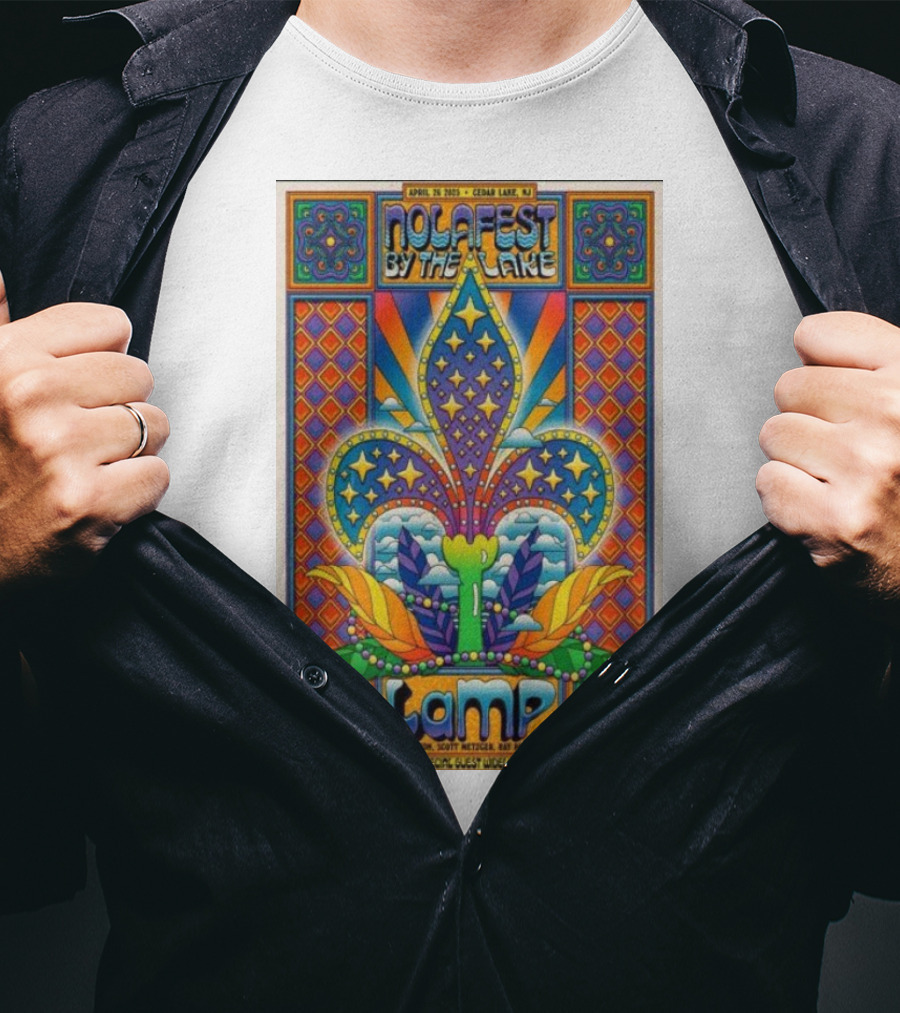 Nolafest By The Lake Lamp Cedar Lake NJ April 26 2025 Fleming Fleur-de-Lis Psychedelic Art Style T-Shirt