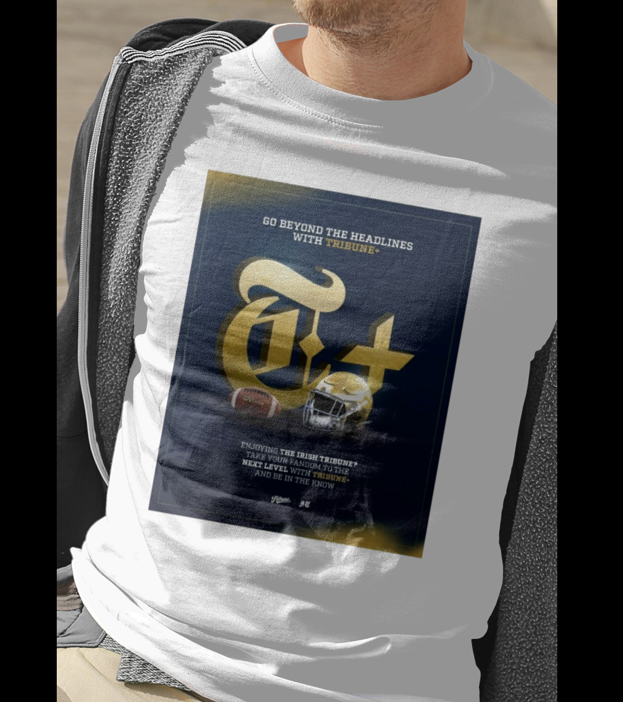 Notre Dame Fighting Irish Tribune+ Go Beyond The Headlines Football Helmet T-Shirt