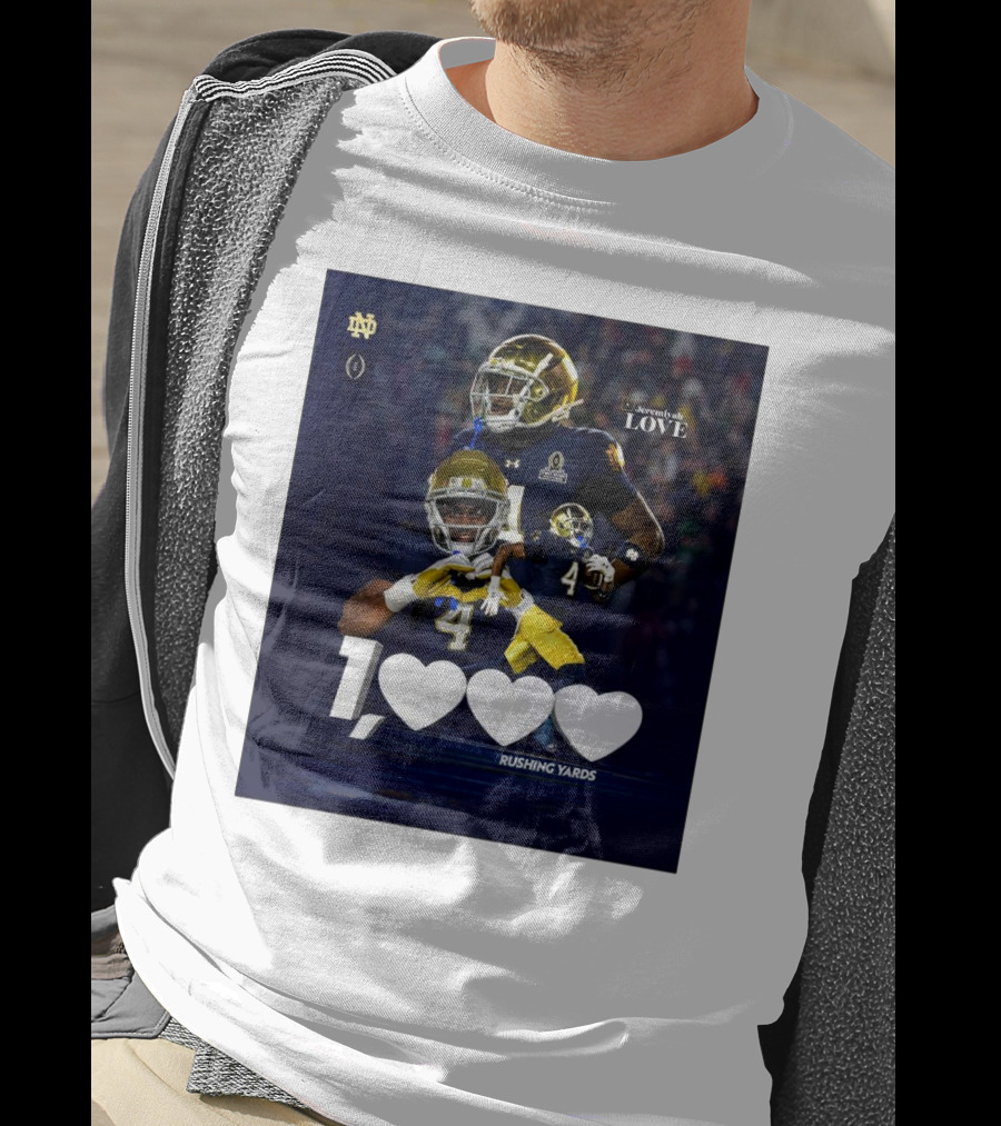 Notre Dame Fighting Irish Jeremiyah Love 1000 Rushing Yards T-Shirt