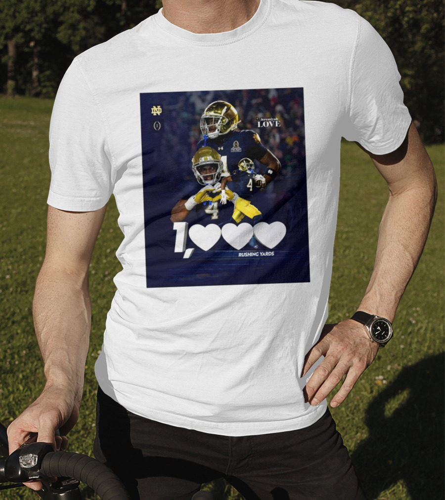 Notre Dame Fighting Irish Jeremiyah Love 1000 Rushing Yards T-Shirt