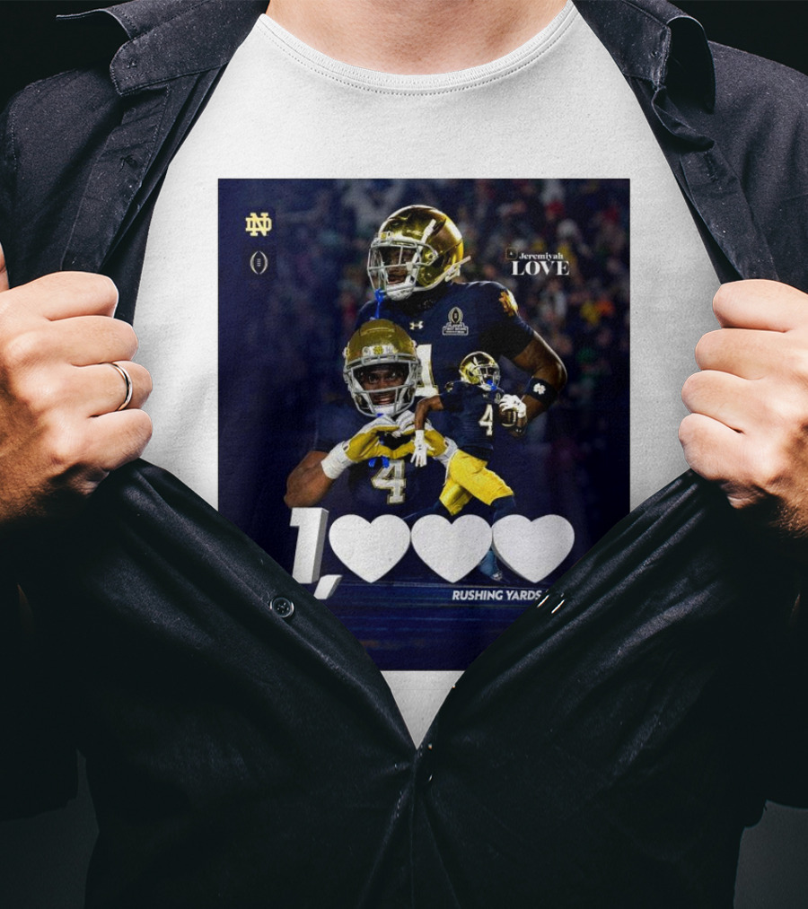 Notre Dame Fighting Irish Jeremiyah Love 1000 Rushing Yards T-Shirt