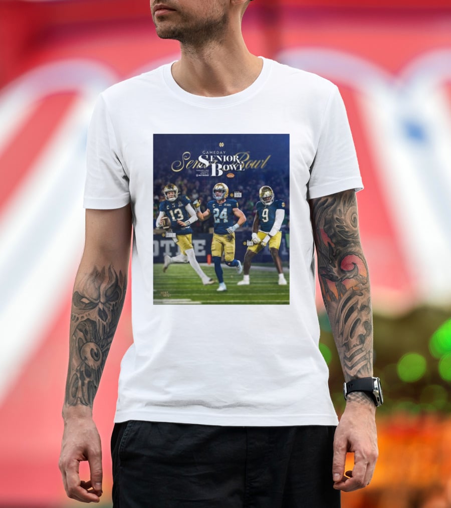 Gameday Senior Bowl February 2025 Notre Dame Fighting Irish Riley Leonard Jack Kiser RJ Oben T-Shirt