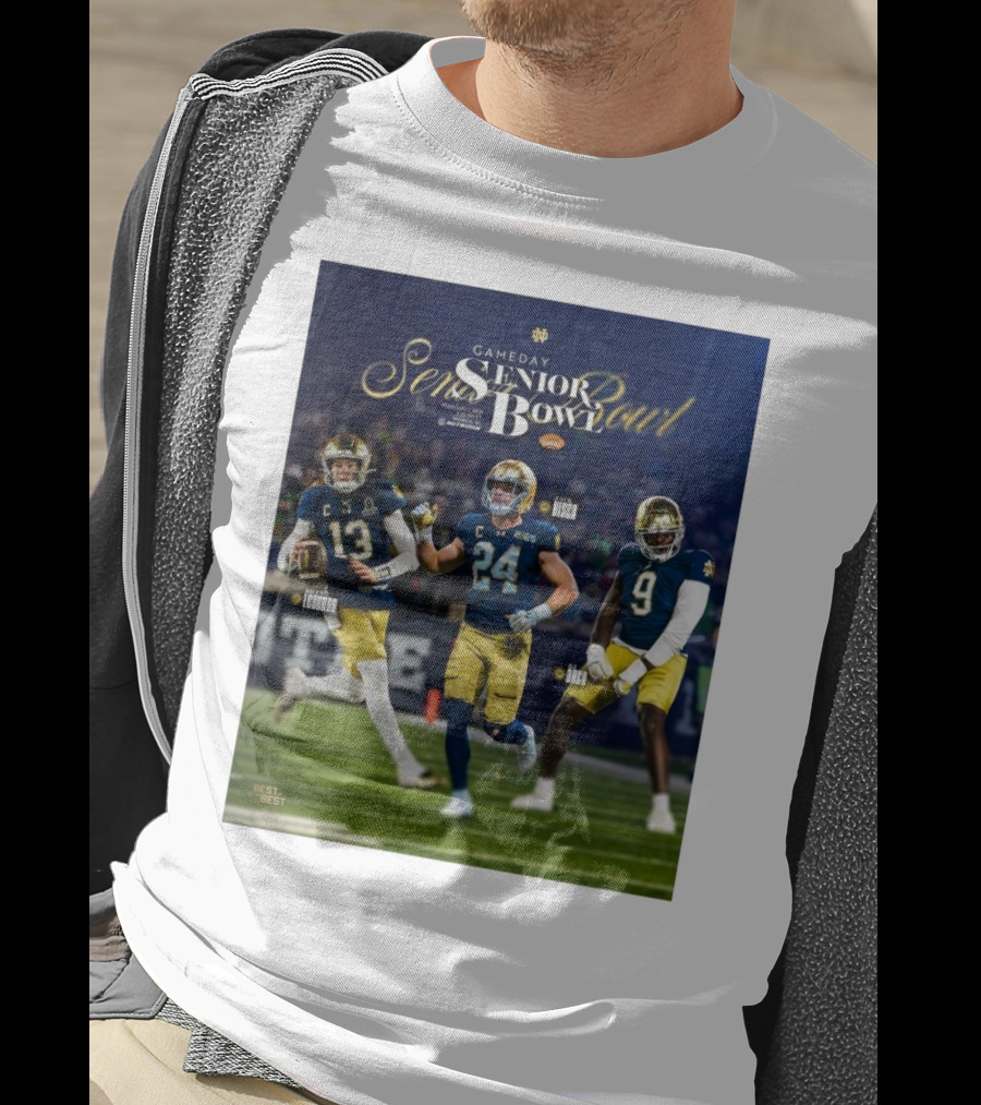 Gameday Senior Bowl February 2025 Notre Dame Fighting Irish Riley Leonard Jack Kiser RJ Oben T-Shirt