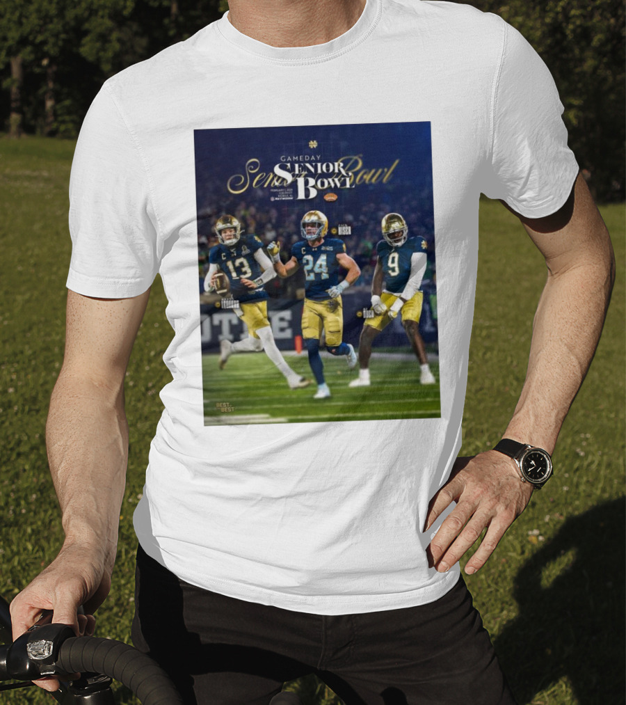 Gameday Senior Bowl February 2025 Notre Dame Fighting Irish Riley Leonard Jack Kiser RJ Oben T-Shirt