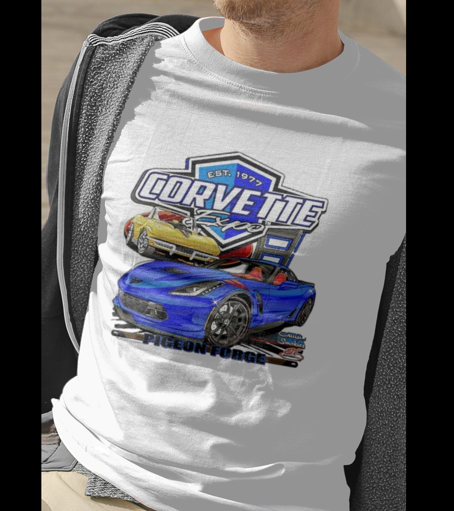 Corvette Expo Pigeon Forge 1977 Blue And Yellow Cars Cruise The Smokies T-Shirt