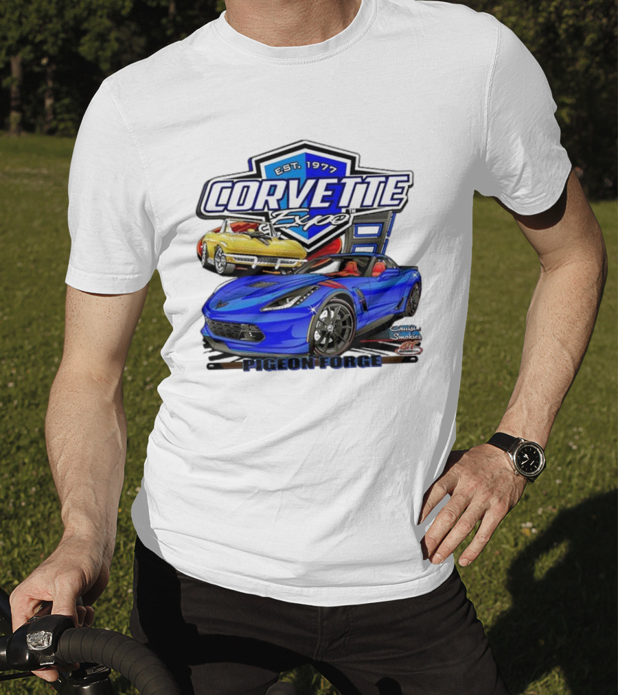 Corvette Expo Pigeon Forge 1977 Blue And Yellow Cars Cruise The Smokies T-Shirt