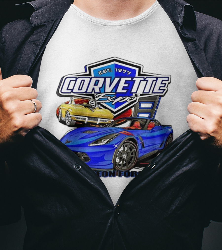 Corvette Expo Pigeon Forge 1977 Blue And Yellow Cars Cruise The Smokies T-Shirt