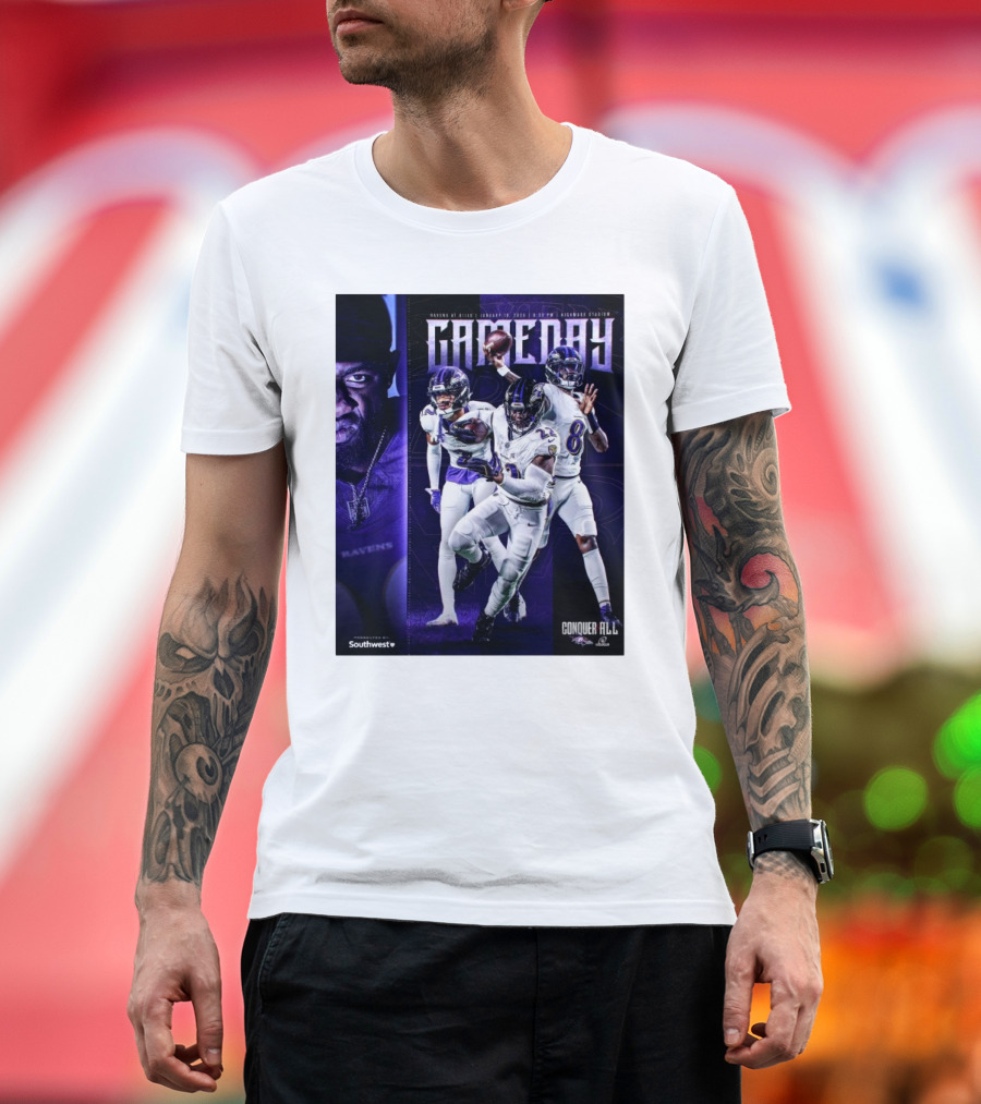 Ravens at Bills January 19 2025 Highmark Stadium Gameday Conquer All NFL Playoffs T-Shirt
