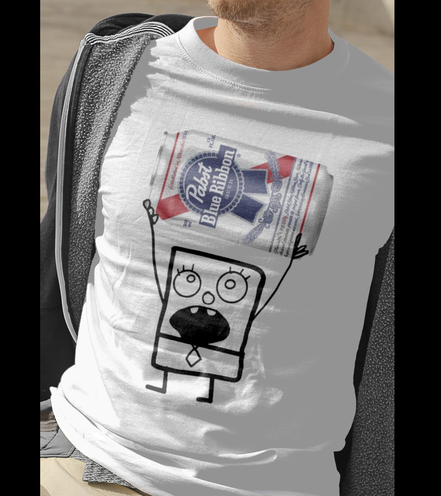 Pabst Blue Ribbon Doodlebob SpongeBob SquarePants Canned Beer Character T-Shirt
