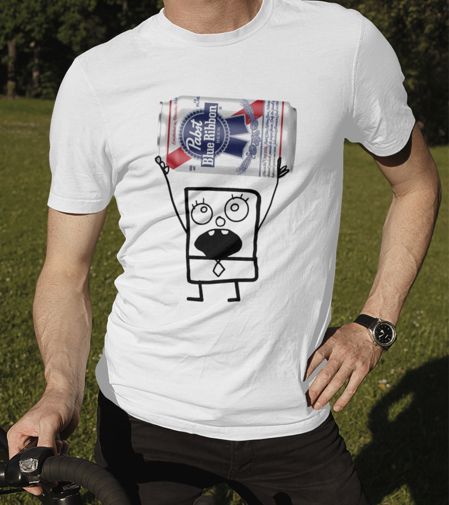 Pabst Blue Ribbon Doodlebob SpongeBob SquarePants Canned Beer Character T-Shirt