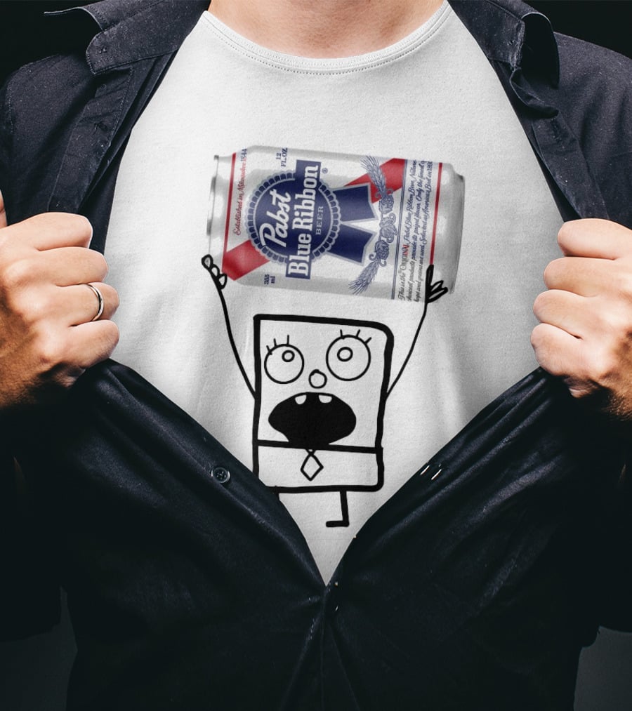 Pabst Blue Ribbon Doodlebob SpongeBob SquarePants Canned Beer Character T-Shirt