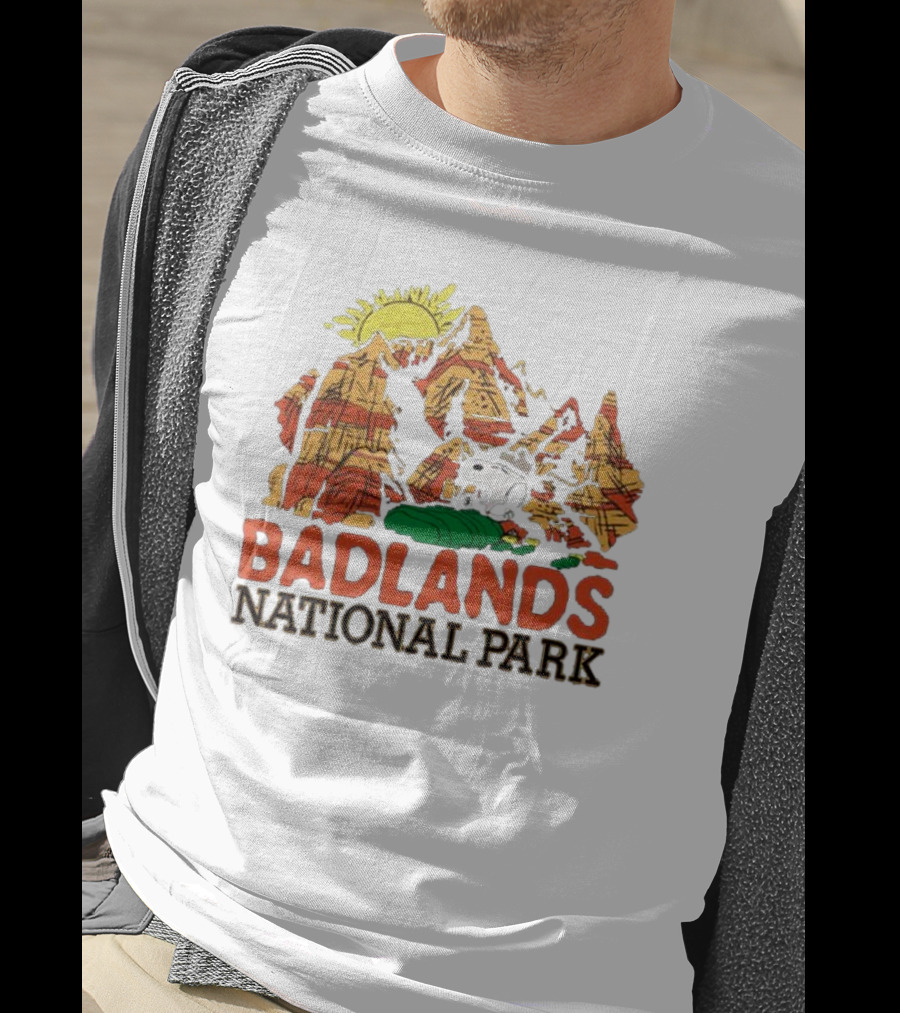 Peanuts Snoopy Badlands National Park Sun And Rock Formation T-Shirt