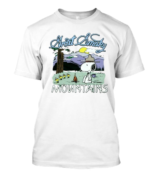Snoopy Great Smoky Mountains Camping Scene With Woodstock Characters T-Shirt
