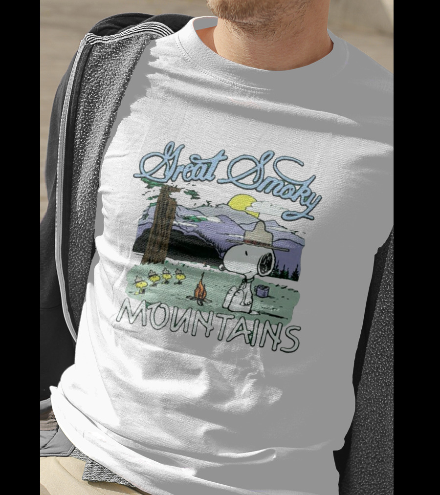 Snoopy Great Smoky Mountains Camping Scene With Woodstock Characters T-Shirt