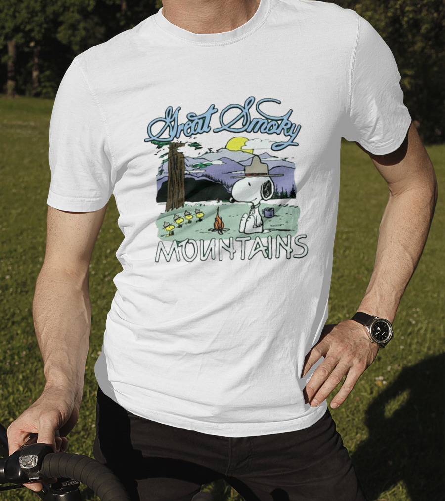 Snoopy Great Smoky Mountains Camping Scene With Woodstock Characters T-Shirt