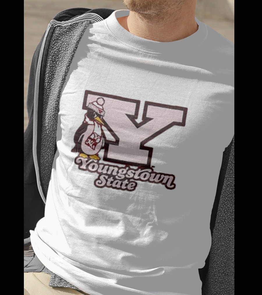 Youngstown State Pete Block Y Logo And Penguin With Scarf T-Shirt