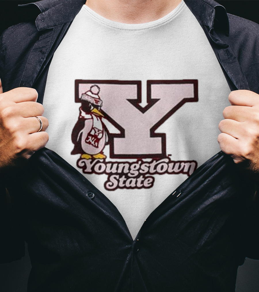Youngstown State Pete Block Y Logo And Penguin With Scarf T-Shirt