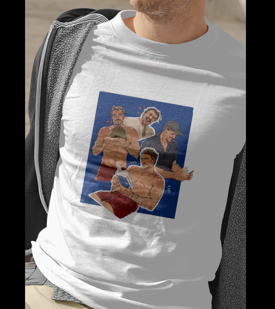 Pedro Pascal Humorous Illustrated Collage Reading And Relaxing Moments T-Shirt