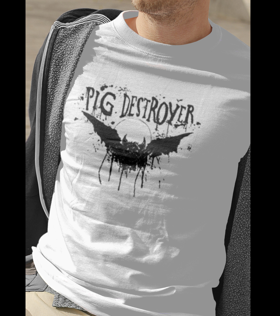 Pig Destroyer Heavy Metal Band Logo With Bat And Splatter Elements T-Shirt