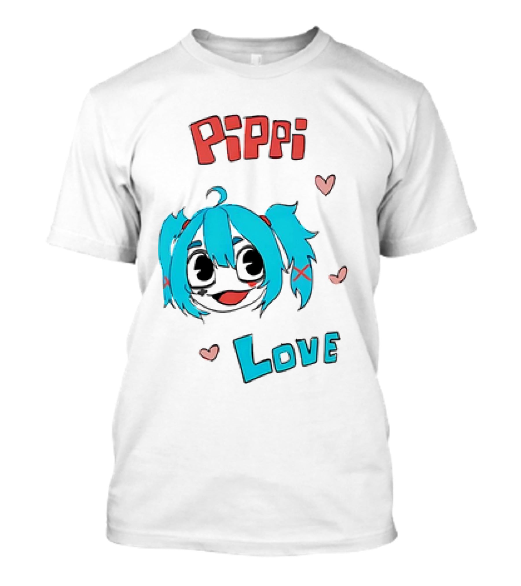 Pippi Love Blue Hair Cute Hearts T-Shirt