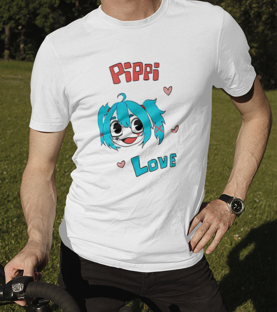 Pippi Love Blue Hair Cute Hearts T-Shirt
