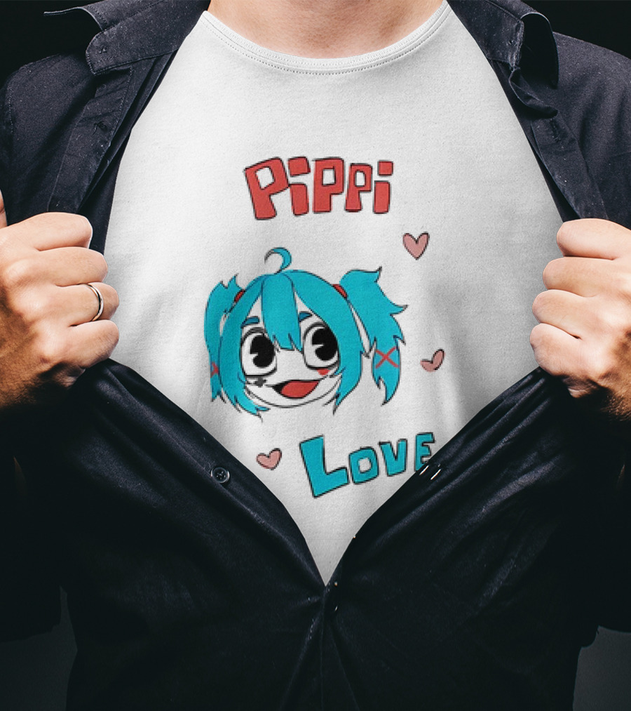Pippi Love Blue Hair Cute Hearts T-Shirt