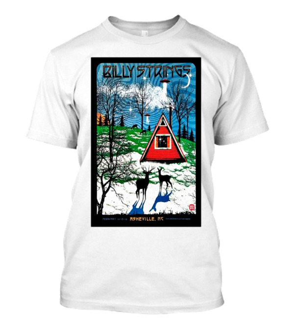 Billy Strings February 14-16 2025 ExploreAsheville.com Arena Asheville NC Cabin Scene With UFO And Deer T-Shirt