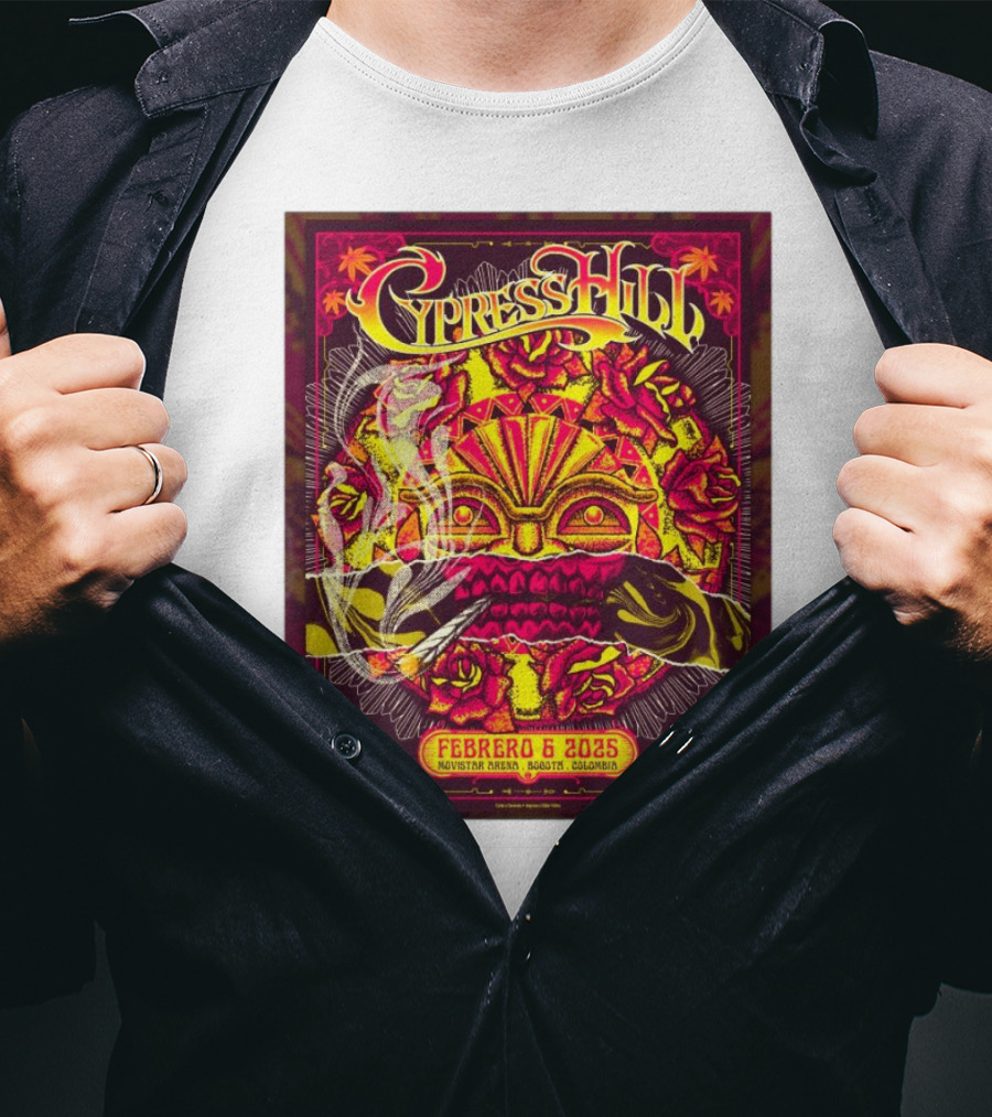 Cypress Hill Febrero 6 2025 Movistar Arena Bogotá Colombia Sun Mask Smoking Roses T-Shirt