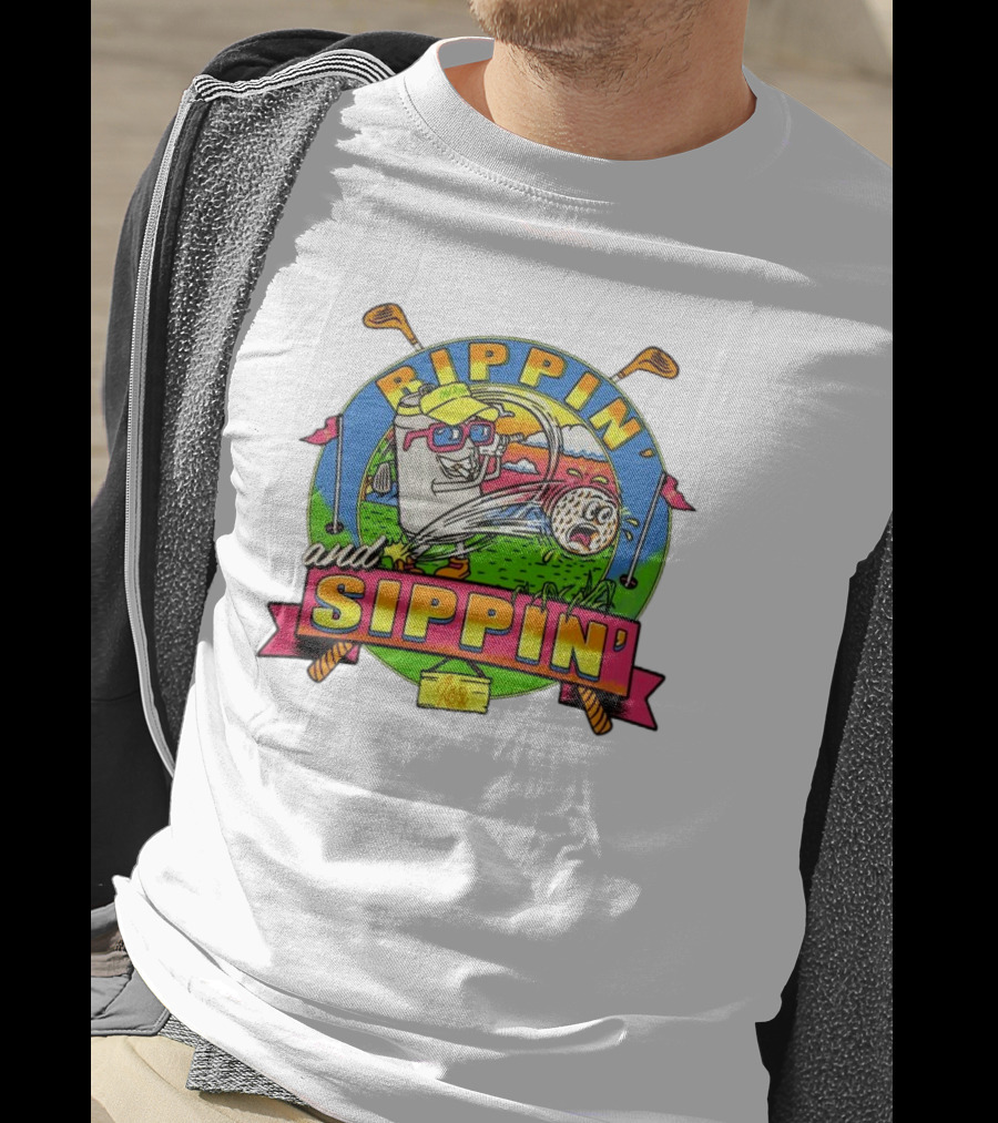 Rippin’ And Sippin’ Golf Old Row Funny Cartoon Golfing Cooler T-Shirt