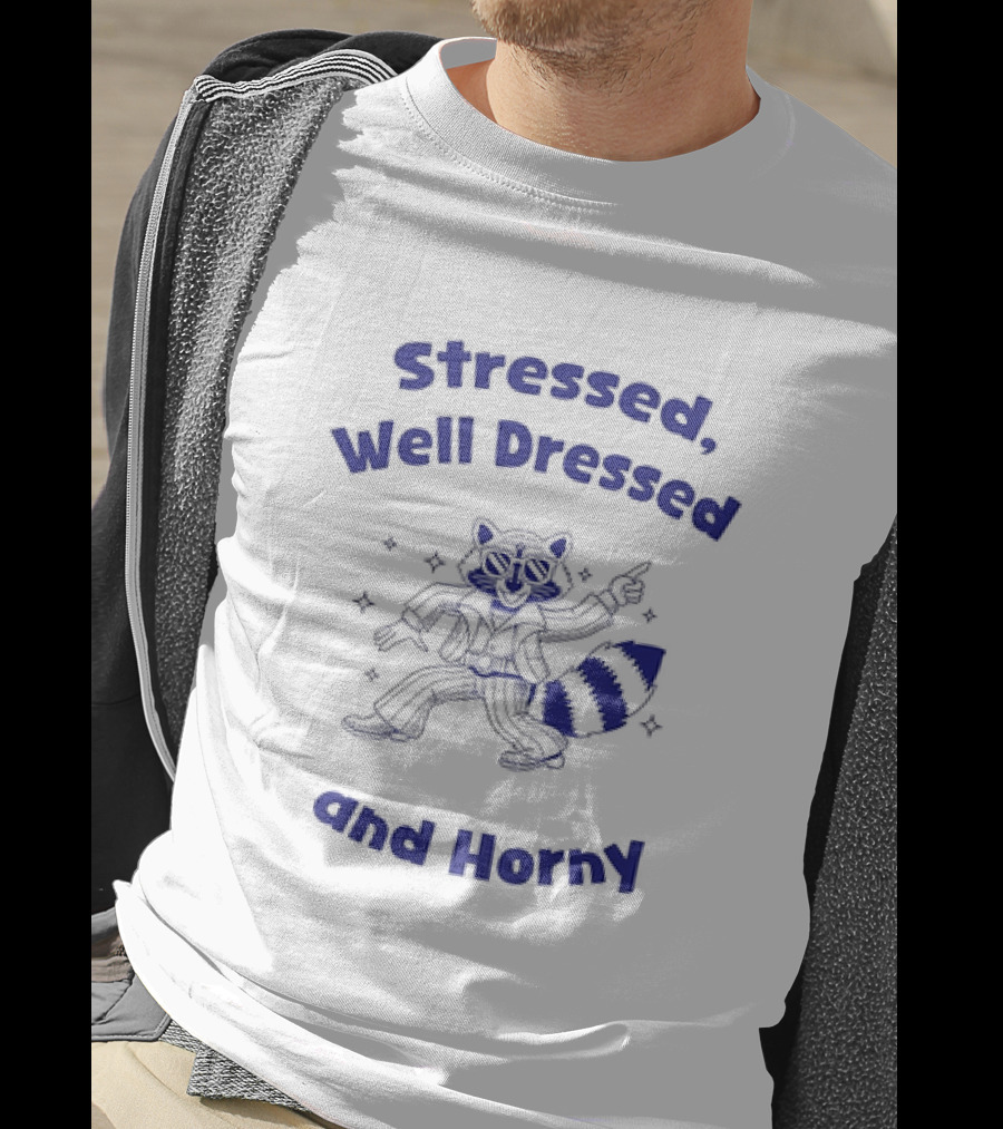 Stressed Well Dressed And Horny Raccoon With Sparkles T-Shirt