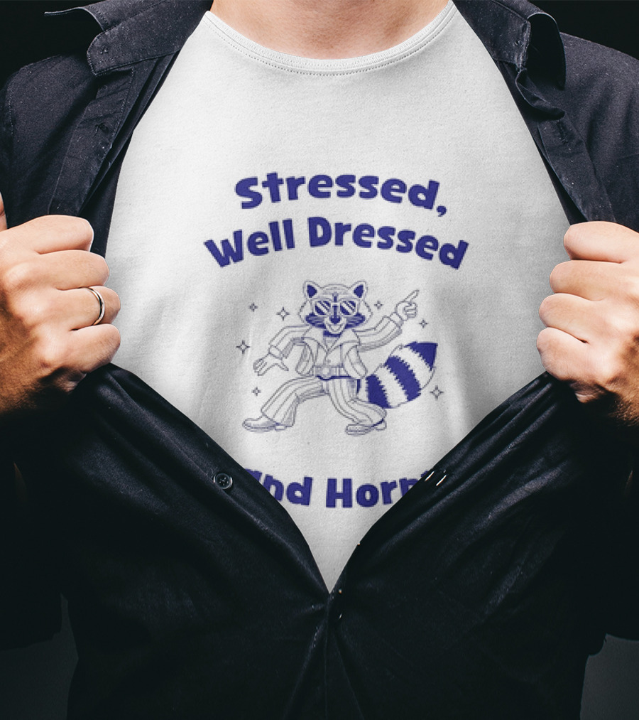 Stressed Well Dressed And Horny Raccoon With Sparkles T-Shirt