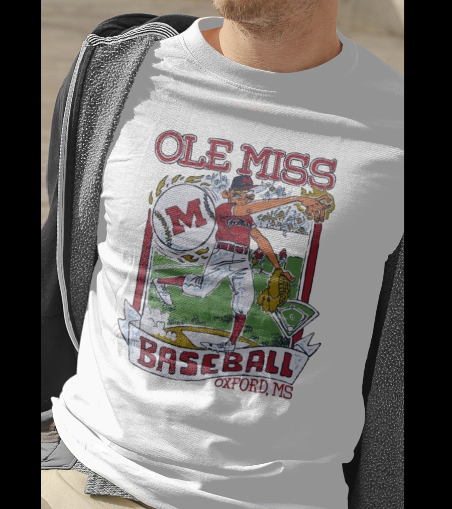 Ole Miss Baseball Oxford MS Pitcher Illustration With M Logo T-Shirt