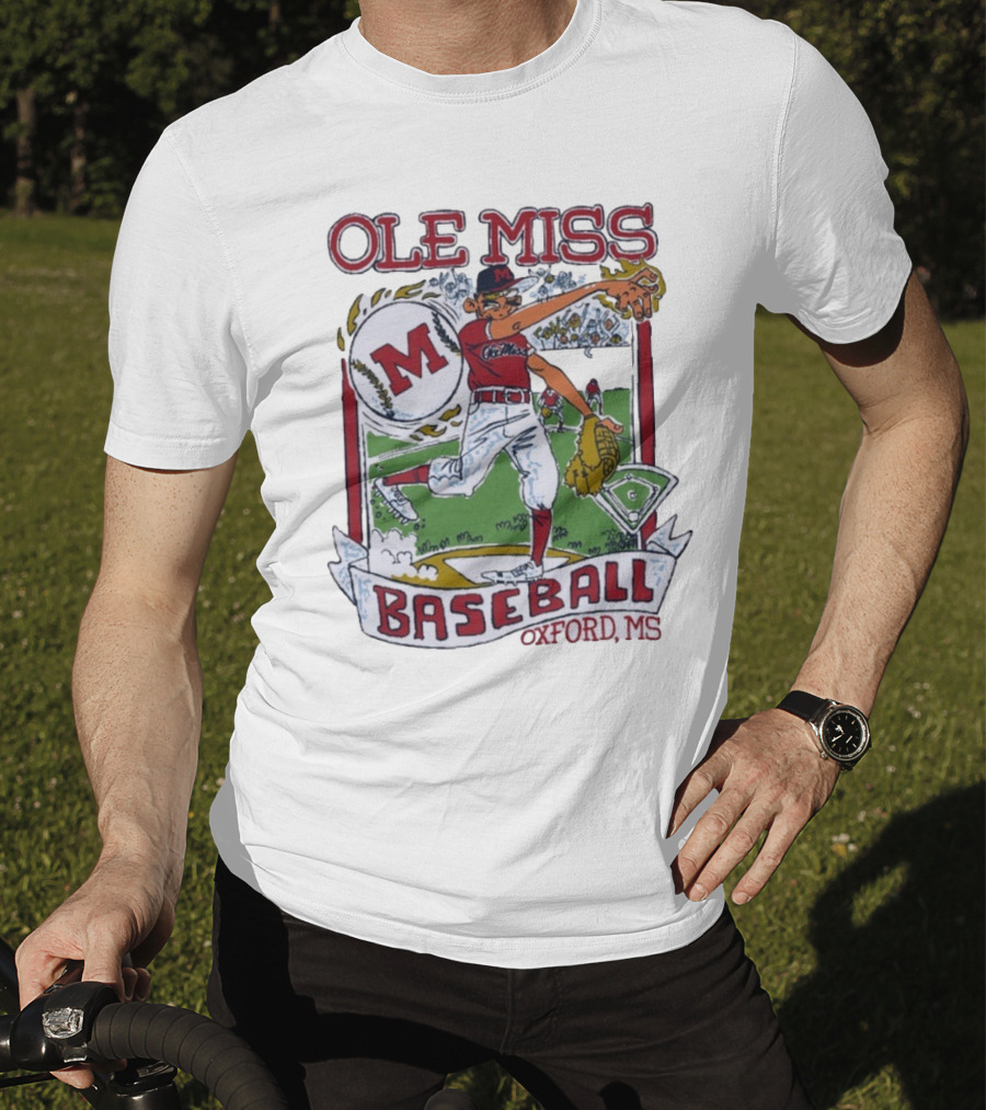 Ole Miss Baseball Oxford MS Pitcher Illustration With M Logo T-Shirt