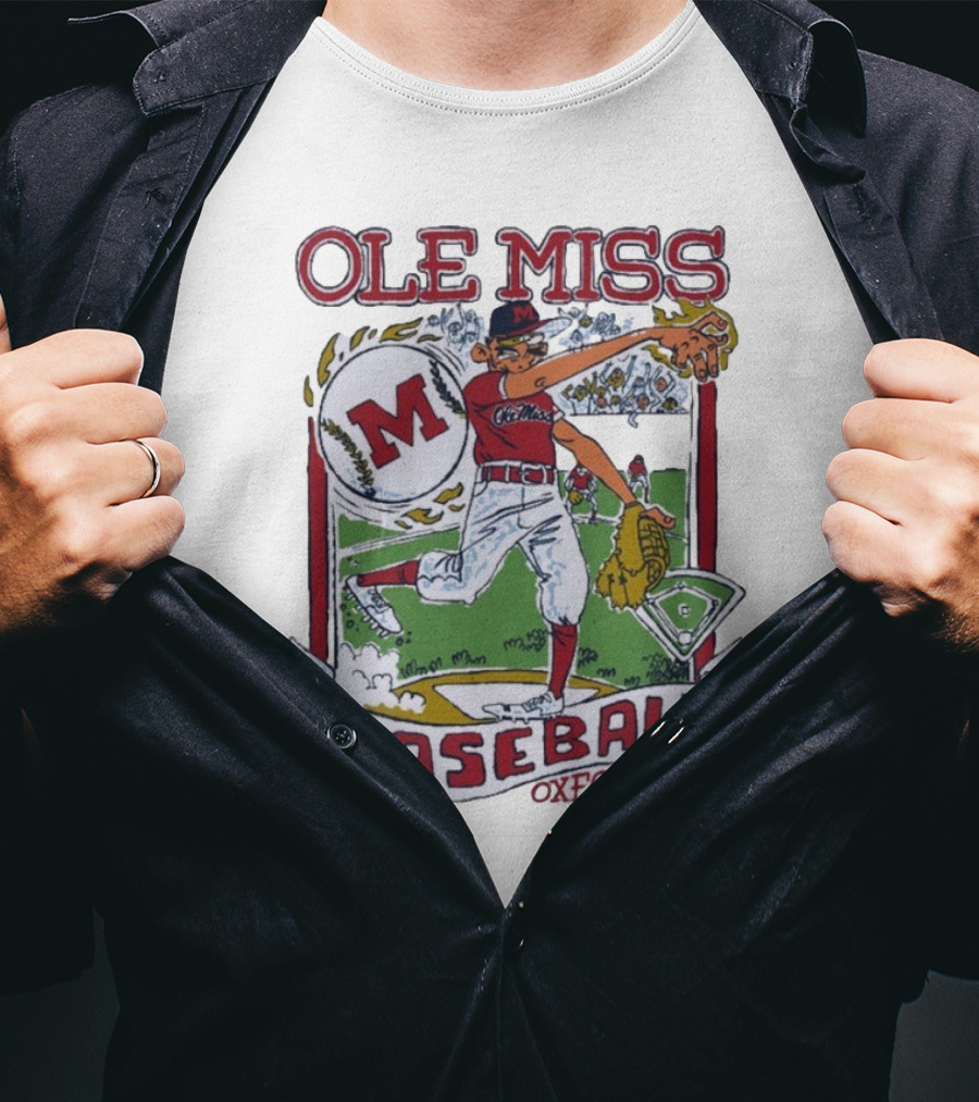 Ole Miss Baseball Oxford MS Pitcher Illustration With M Logo T-Shirt