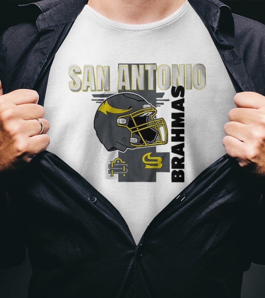 San Antonio Brahmas Football Helmet Pillow Block And SB Logo T-Shirt