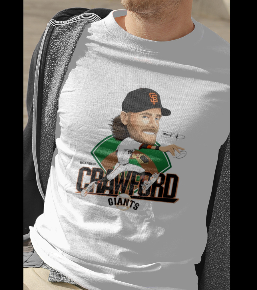 San Francisco Giants Brandon Crawford Caricature Celebrating Legendary Signature T-Shirt