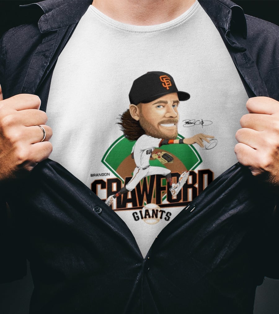 San Francisco Giants Brandon Crawford Caricature Celebrating Legendary Signature T-Shirt