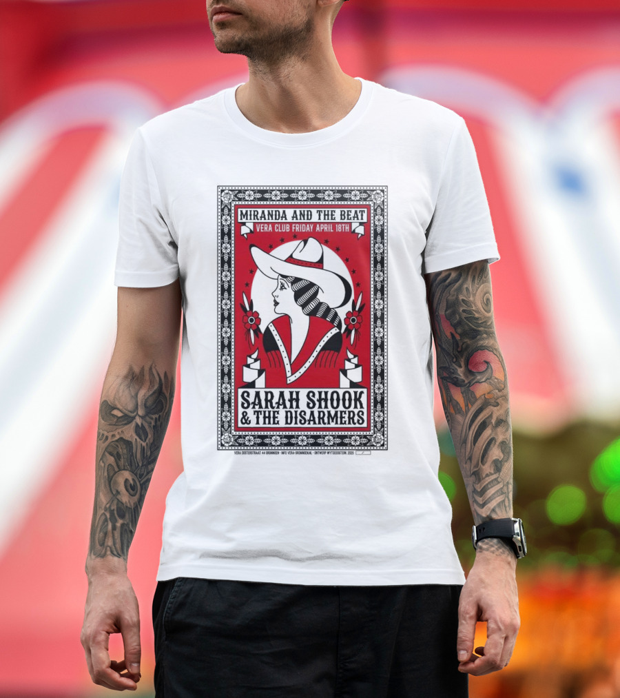 Sarah Shook And The Disarmers Apr 14 2025 Vera Groningen NL Cowboy Silhouette Red Floral Accents T-Shirt
